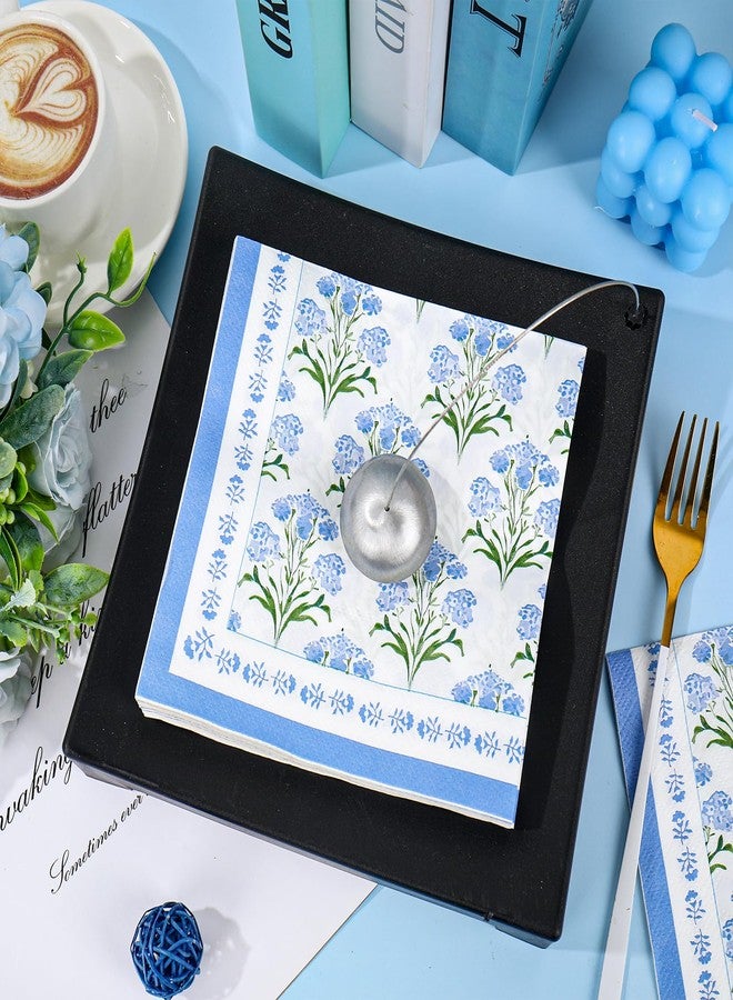 Whaline 100Pcs Hydrangea Paper Napkins Watercolor Floral Luncheon Napkin Disposable Blue Flower Dinner Dessert Napkin for Wedding Bridal Baby Shower Party Supplies - Image 4